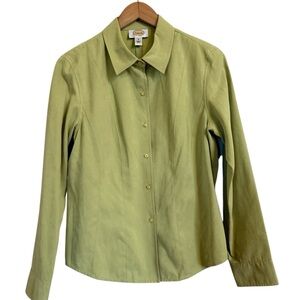 Talbots Lime Green LS Soft Brushed Polyester Buttonup Blouse Women’s Size Med
